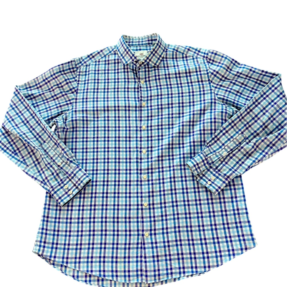 Ben Sherman Tailoring Slim Fit Long Sleeve Blue‎ Plaid Shirt Size Large